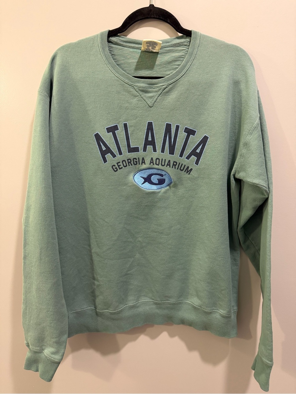 Comfort Wash Georgia Aquarium Atlanta GA Embroidered Logo Sweatshirt Green M